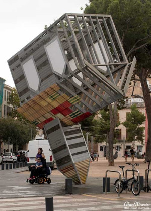 Upside-down house sculpture in Palma Mallorca.