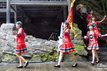 The bride's friends arrive to meet people at the Tribe of the 3 Gorges.