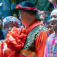 Bride looking at her husband at the Tribe of the 3 Gorges. Bride looking at her husband at the Tribe of the 3 Gorges.