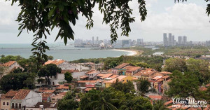 A view over Olinda. In the background is the port at Recife.