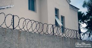 Razor wire sat on a lot of the walls around the beachside buildings in Recife.