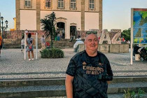Alan Morris, stood in front of the The Diocese of Bonfim, Salvador, Brazil.