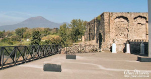 Mount Vesuvius behind the museum in Pompeii.