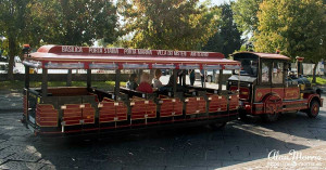 Tourist train outside Pompeii in Italy.