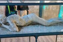 Cast of a body that was burried in ash from Mount Vesuvias at Pompeii.