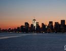 New York skyline against a beautiful sunrise.