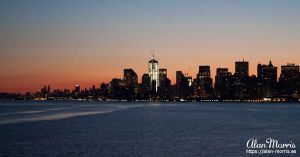 New York skyline against a beautiful sunrise.