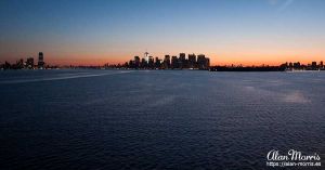 New York skyline against a beautiful sunrise.