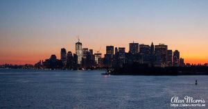 New York skyline against a beautiful sunrise.