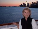 Jean Morris, on the balcony of her cabin on the Queen Mary II.