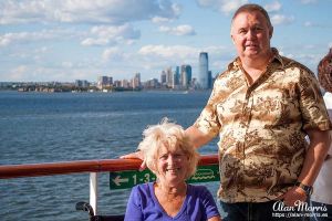 Jean & Alan Morris on the Queen Mary II deck as it leaves New York.