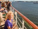 Jean Morris sat in her wheelchair on the deck of The Queen Mary II as it left New York.