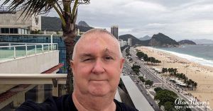 Alan Morris on the roof of the Hotel Astoria Palace on Copacabana Beach