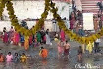 People bathing in the River Ganges at Varanasi.
