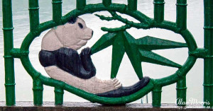 Panda decoration on a fence at Louping Village. Panda decoration on a fence at Louping Village.