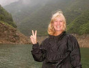 Melanie Lunn in her waterproof jacket as we leave the Shennong stream.