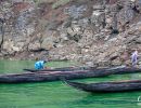 Small boats moored on the side of the Shennong stream.