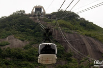 Cable car going up towards Sugarloaf Mountain.