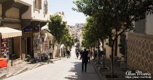 Steep street in Tangier, leading from the Casbah back towards the port.