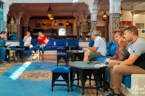 Hotel courtyard in Tangier, Morocco .