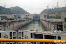View from the Victoria Selina as we go through the lock system on the Three Gorges Dam.