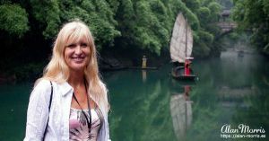 Melanie Lunn stood by the Xiangxi River in the Xiling Gorge