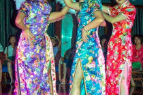Girls in traditional dress during the fashion show on the Victoria Selina.