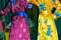Men in traditional dress during the fashion show on the Victoria Selina.
