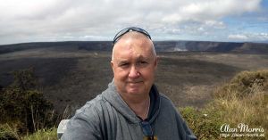 Alan Morris near the edge of the crater rim near the Kilauea Visitor Centre