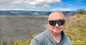 Alan Morris near the edge of the crater rim near the Kilauea Visitor Centre.