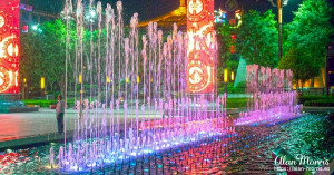 Coloured, musical fountain show. Coloured, musical fountain show.
